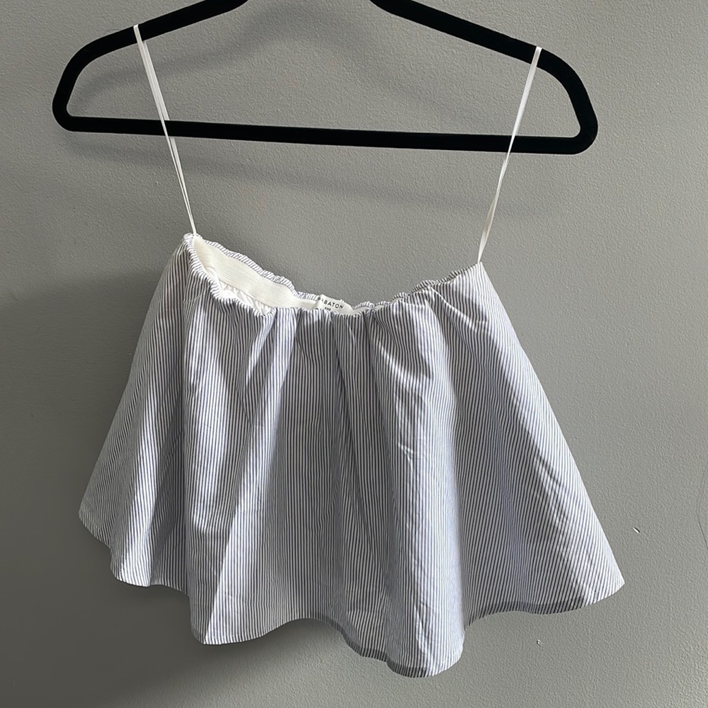 Aritzia Babaton Sleeveless Crop Top (White with Blue Pinstripe, Size XXS)